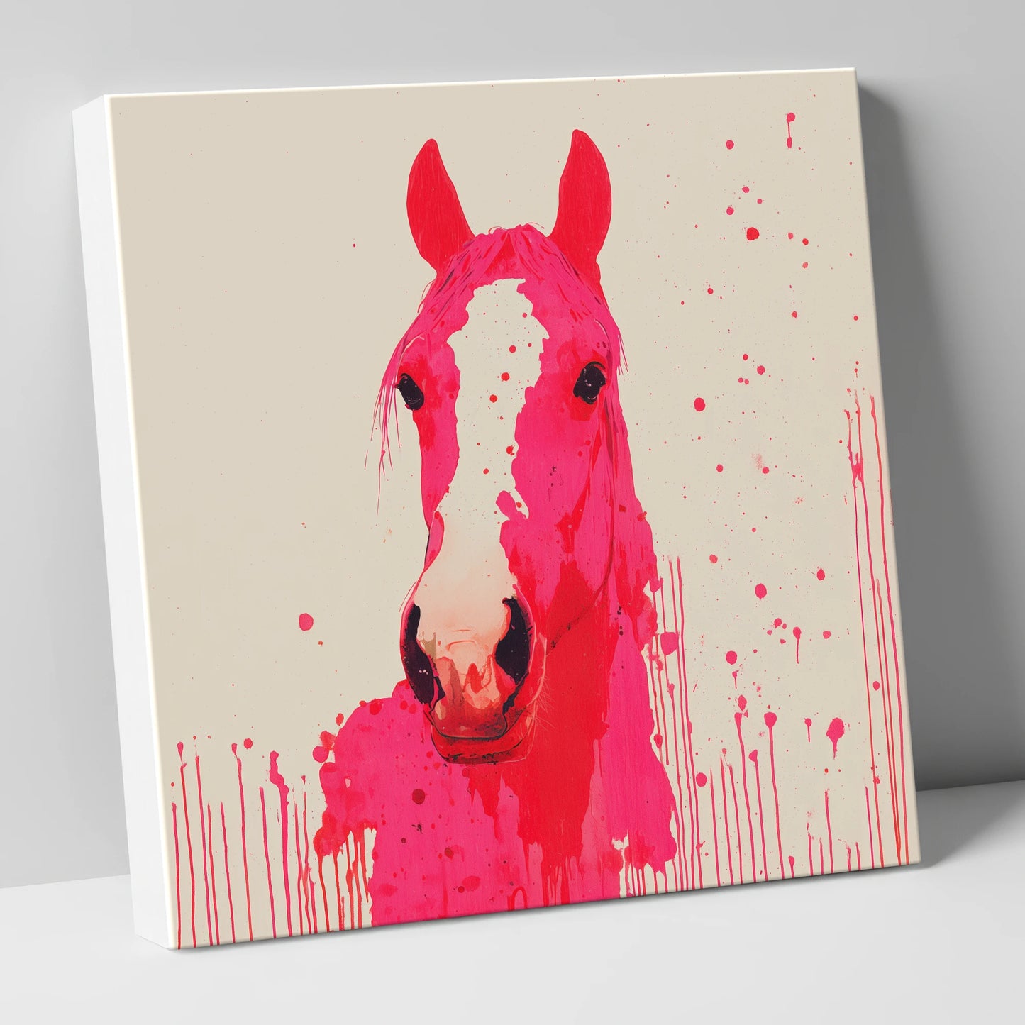 Vibrant Magenta Blaze horse portrait canvas wall art