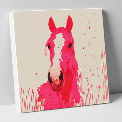 Vibrant Magenta Blaze horse portrait canvas wall art