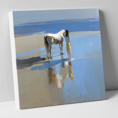 Reflections on the Shore horse & rider canvas wall art