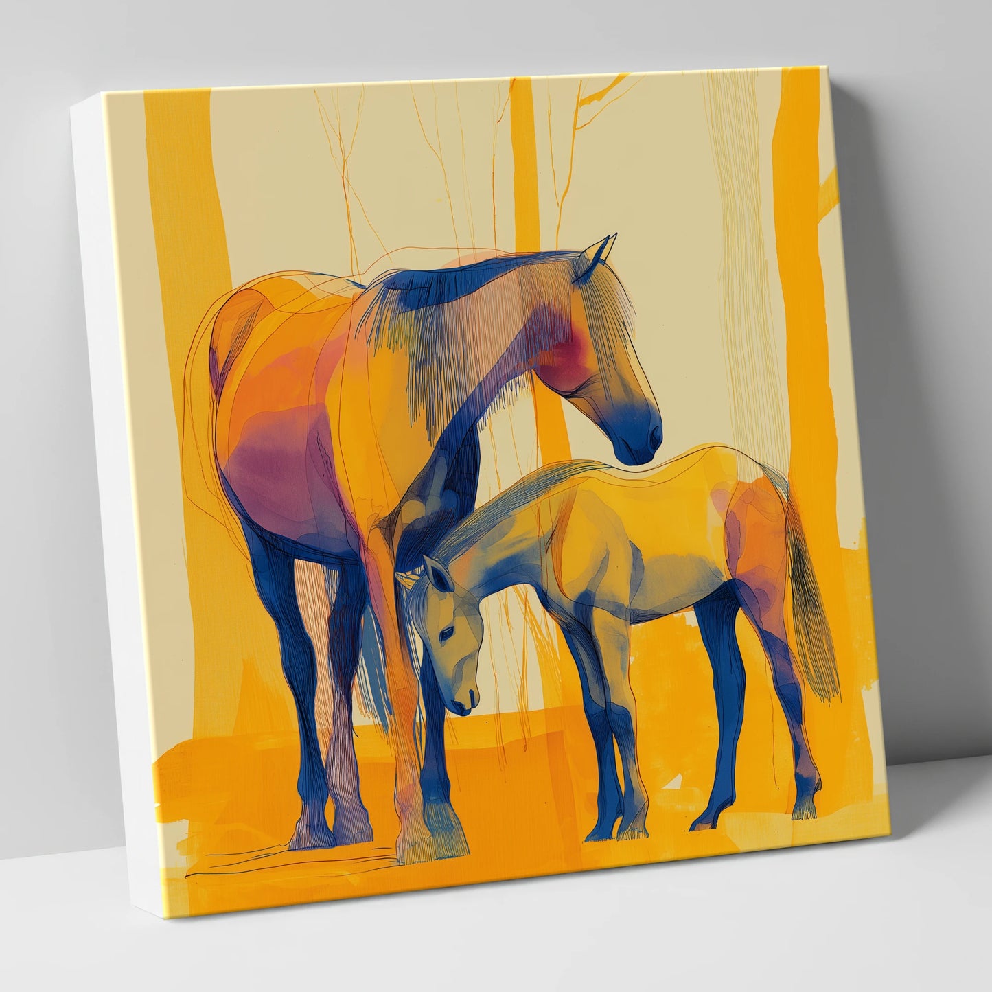 Saffron Mare and Foal horse landscape canvas wall art