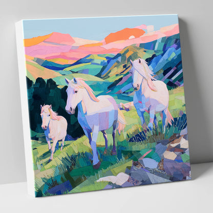 Vibrant Valley Herd horse landscape canvas wall art