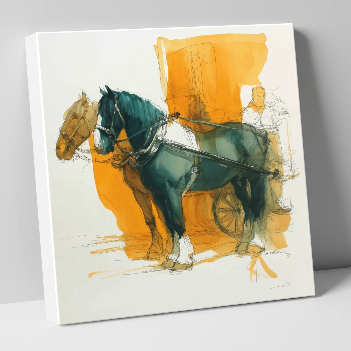 Harnessed in Amber working horse canvas wall art