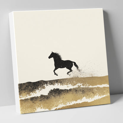 Gilded Coastal Gallop beach horse canvas wall art
