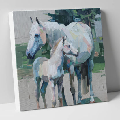 Textured Pastel Bond mare & foal canvas wall art