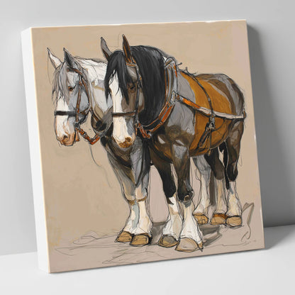 Gentle Giants in Harness horse breed canvas wall art