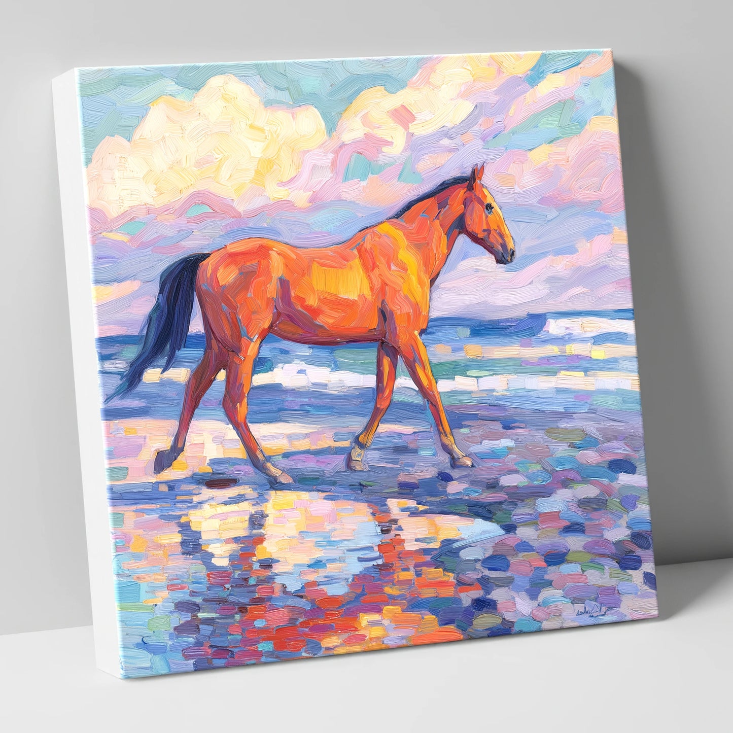 Vibrant Coastal Stroll horse landscape canvas wall art