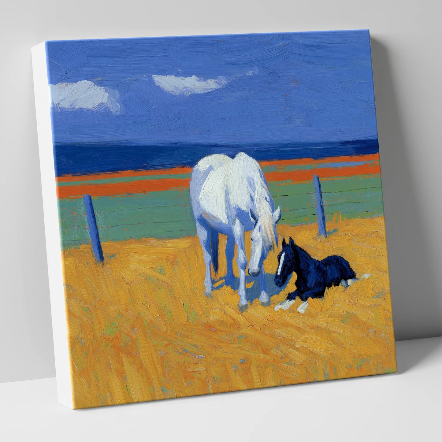 Sunlit Mare and Foal mare & foal canvas wall art