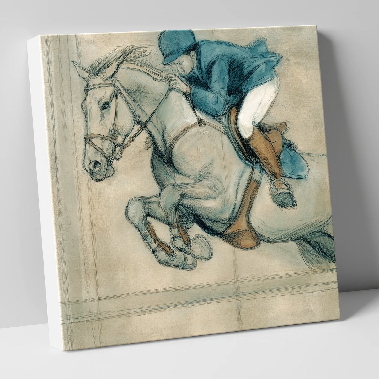 Suspended Flight show jumping horse canvas wall art