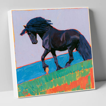 Black Friesian in Bold Landscape horse breed canvas wall art