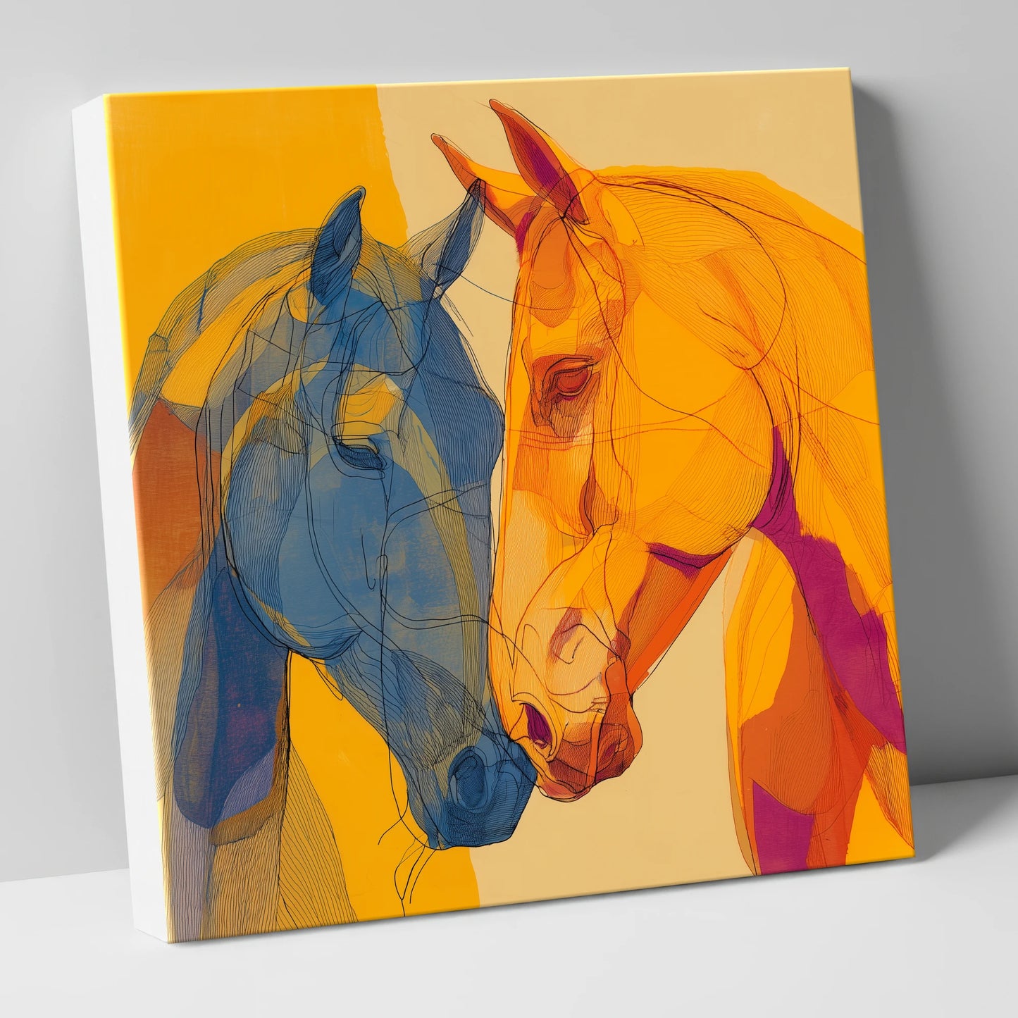 Cobalt and Amber Bond horse portrait canvas wall art
