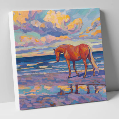 Vivid Coastal Solitude horse landscape canvas wall art
