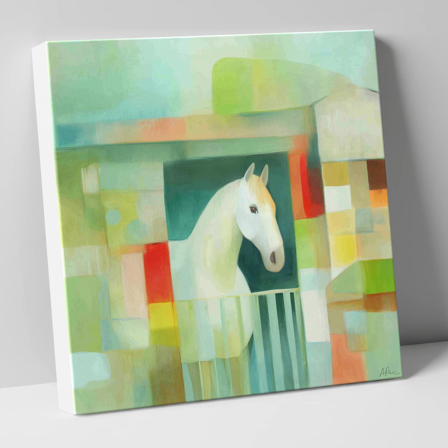 Geometric Stable Grey horse stable canvas wall art