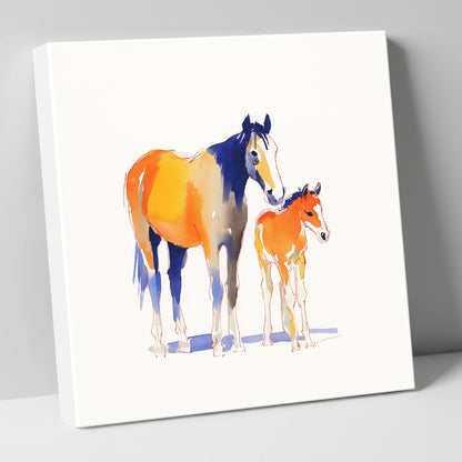 Sunlit Bond mare & foal canvas wall art