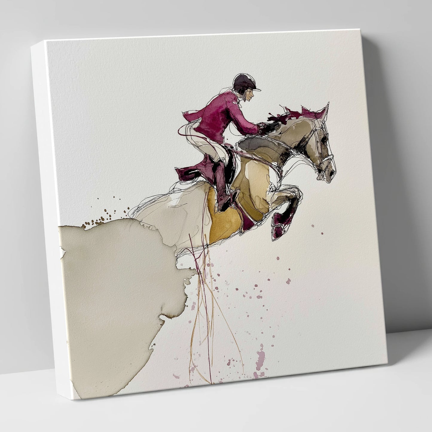 Burgundy Flight show jumping horse canvas wall art