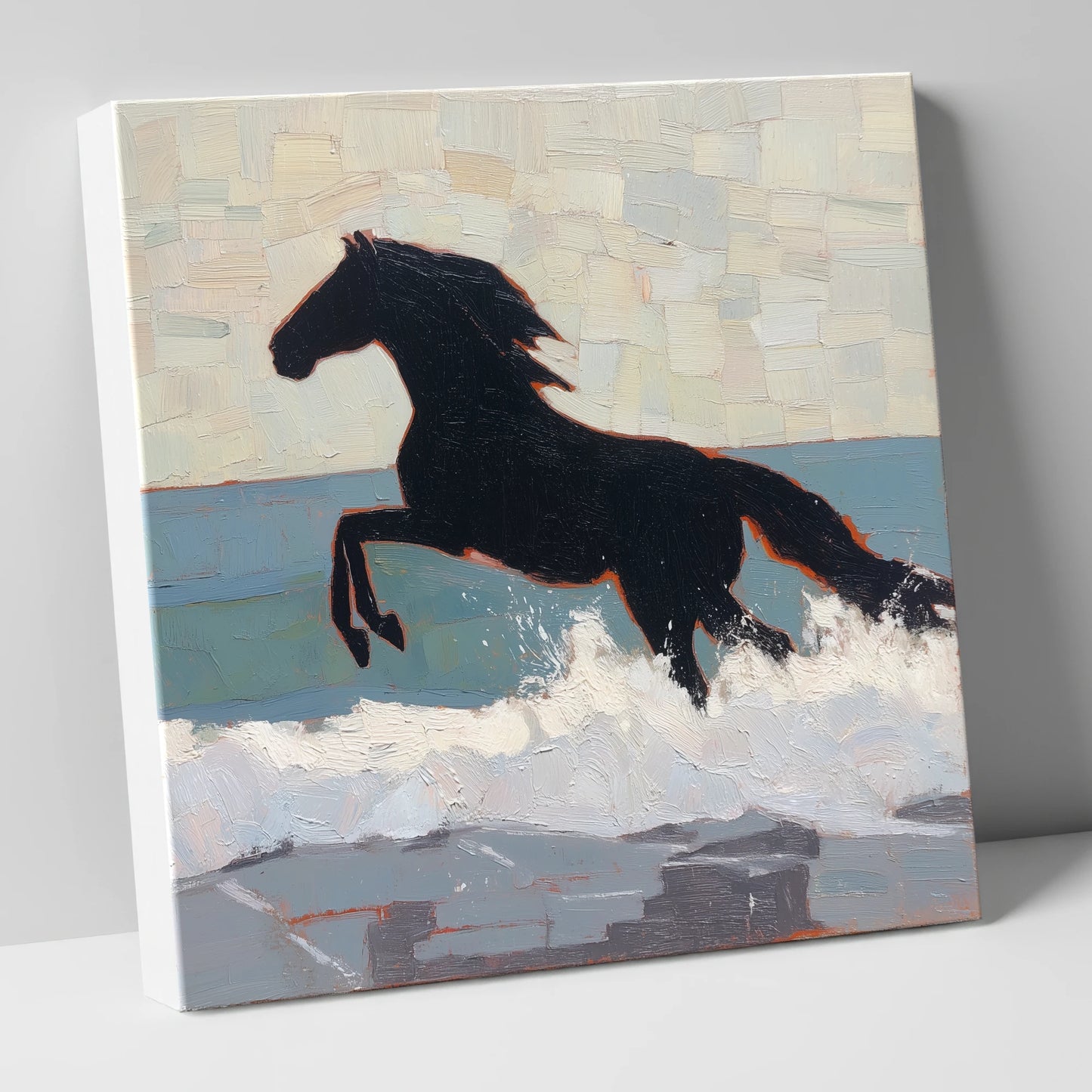 Surf Breaker Silhouette beach horse canvas wall art