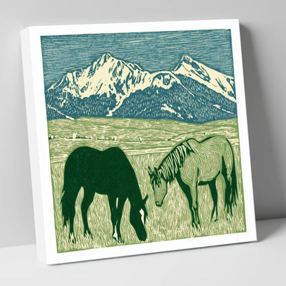 Alpine Grazing horse landscape canvas wall art