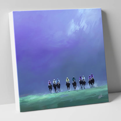 Charge Under Violet Skies racing horse canvas wall art