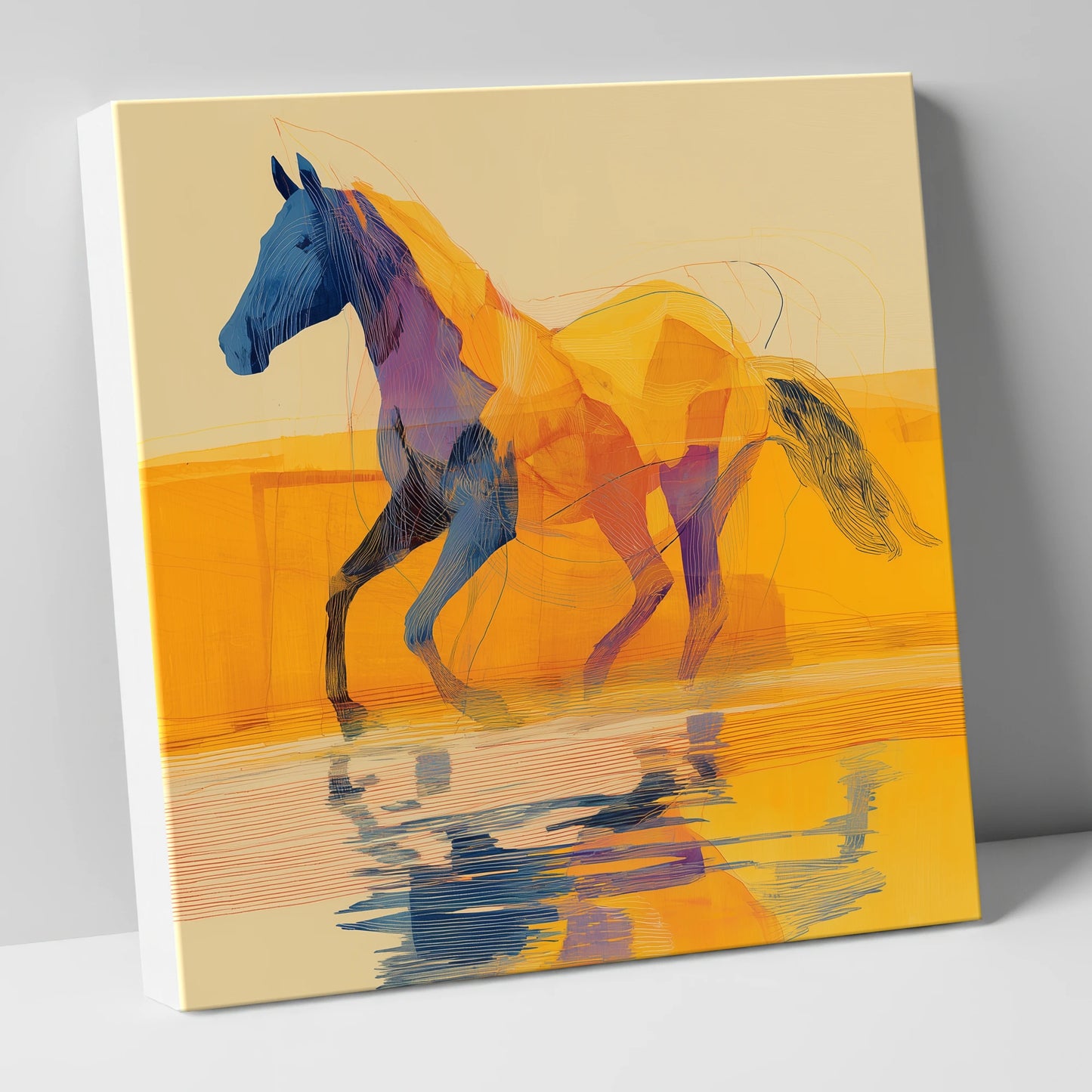 Golden Coastal Stride beach horse canvas wall art