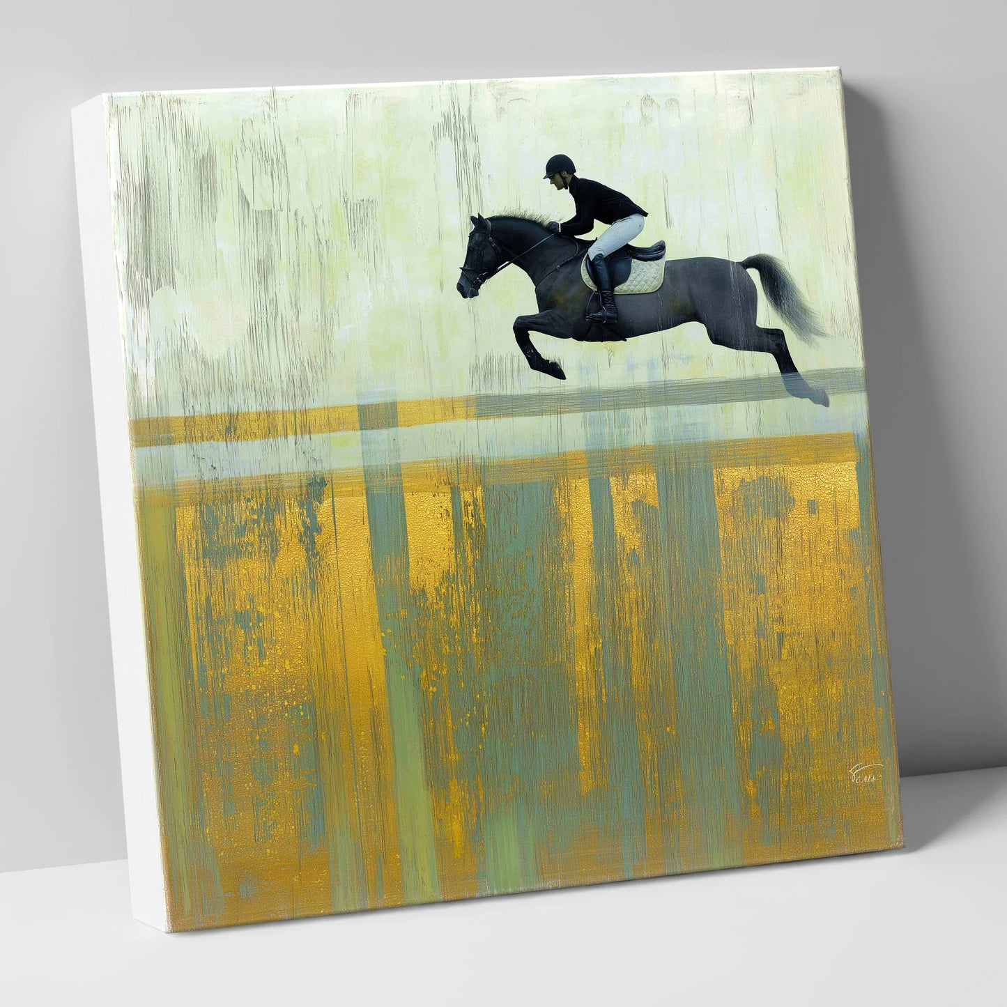 Flight Over Gold show jumping horse canvas wall art