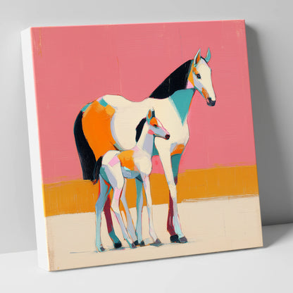 Vivid Painted Bond mare & foal canvas wall art