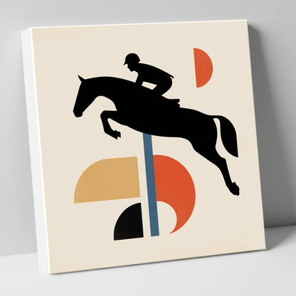 Retro Geometric Showjumper show jumping horse canvas wall art