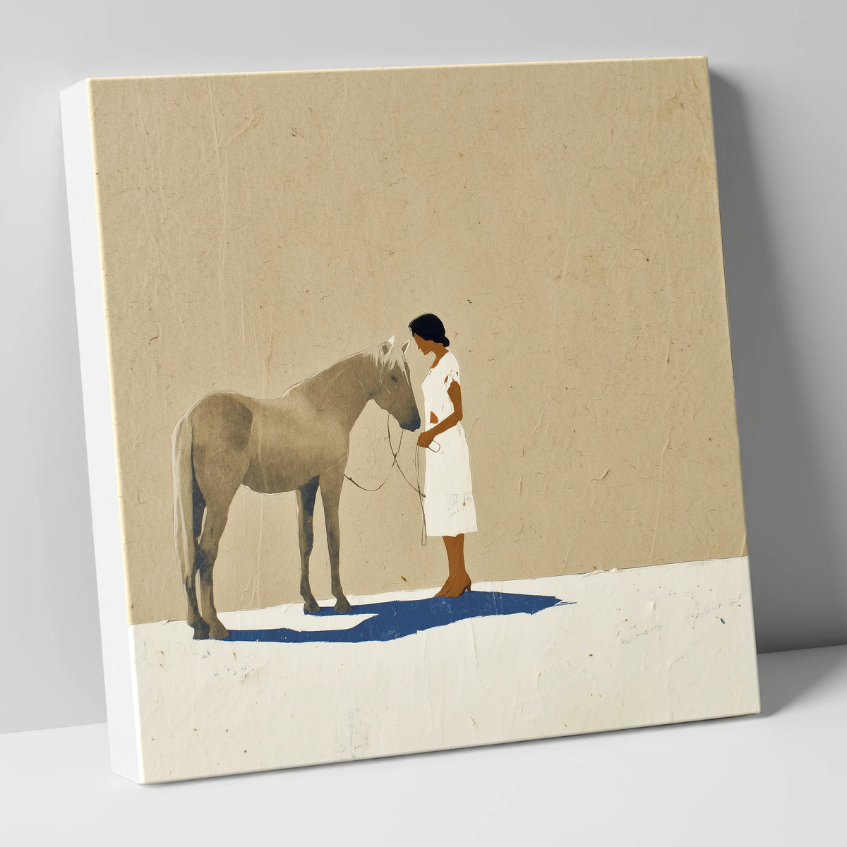Grey Horse and Navy Shadow horse & rider canvas wall art