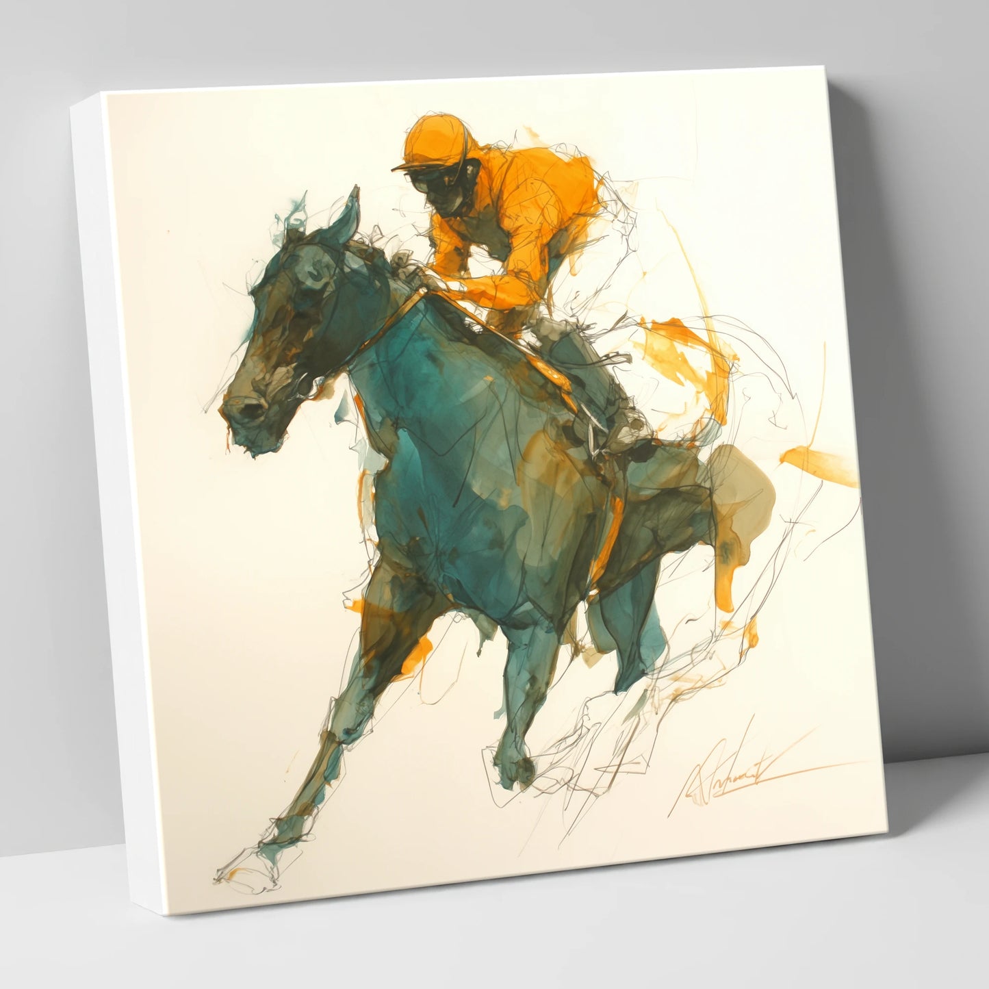 Amber Silks at Speed racing horse canvas wall art