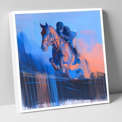 Suspended in Cobalt show jumping horse canvas wall art