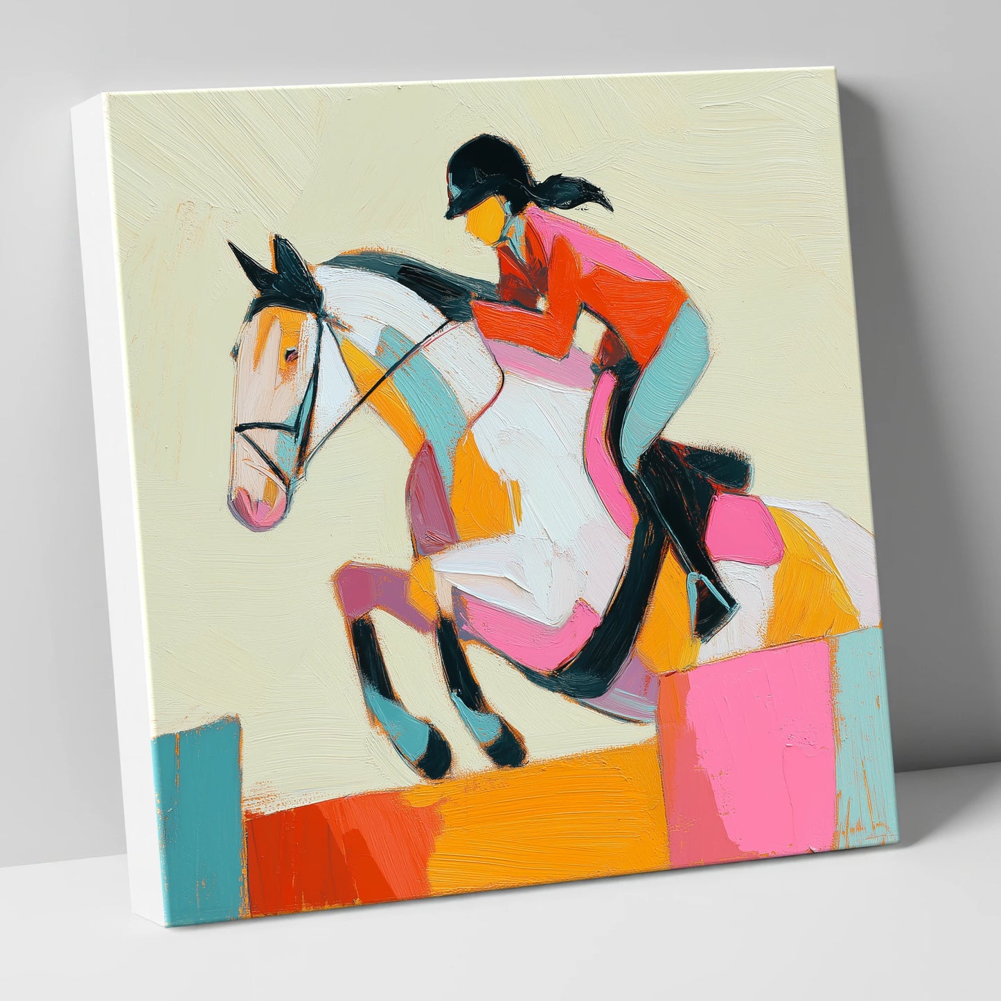 Painted Flight show jumping horse canvas wall art