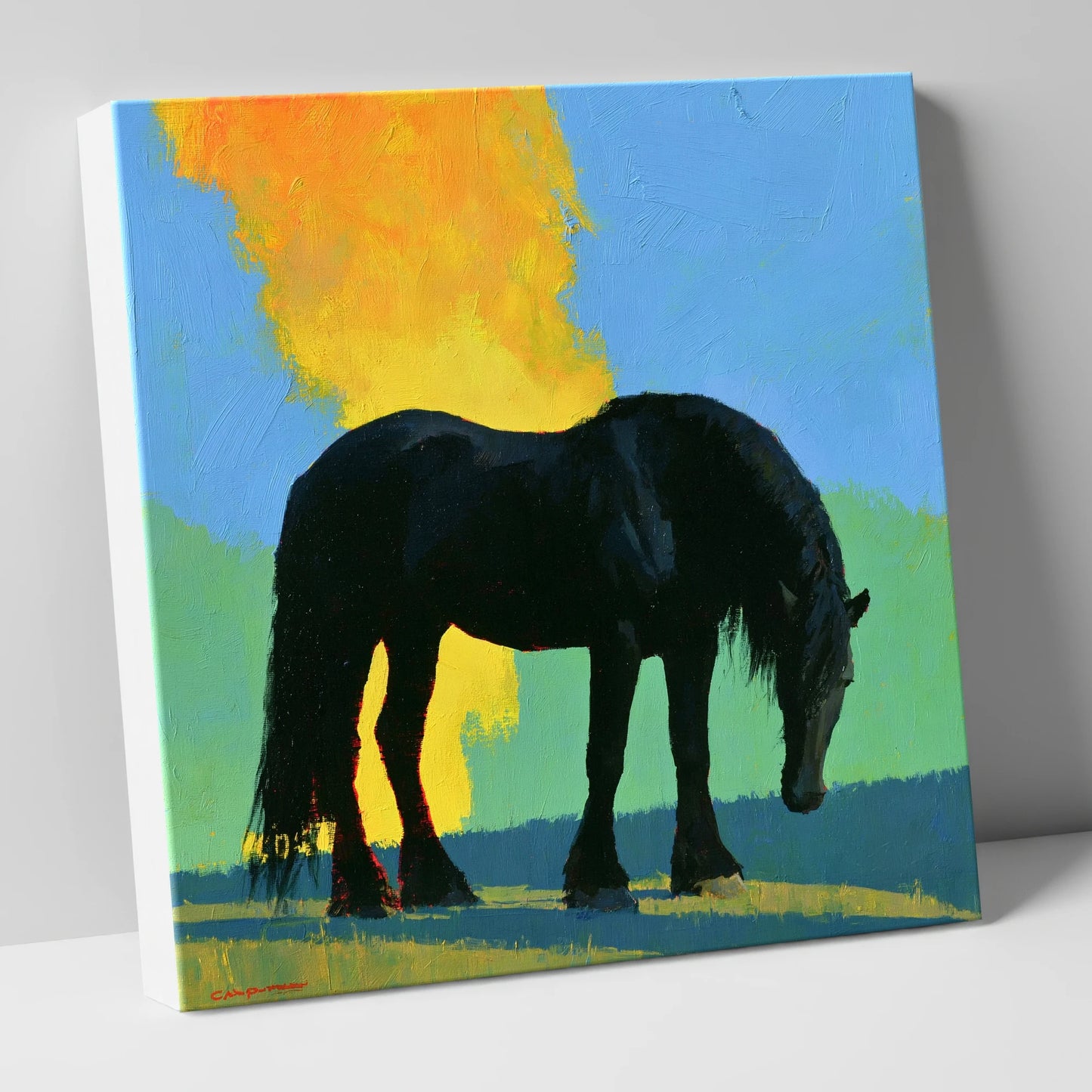 Black Heavy Horse Vibrant Landscape horse breed canvas wall art