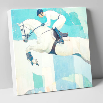 Teal Ascent show jumping horse canvas wall art