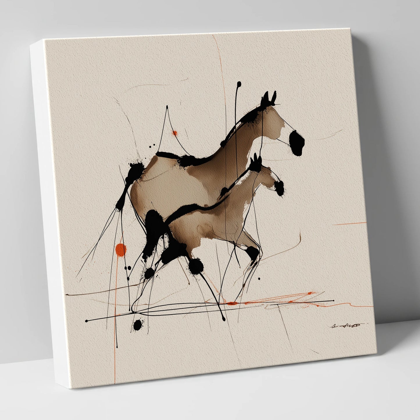 Sepia Shadows mare & foal canvas wall art