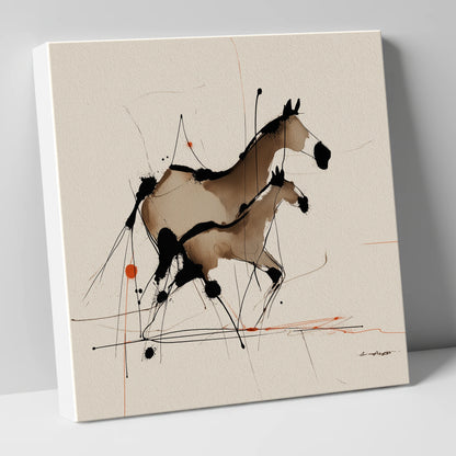 Sepia Shadows mare & foal canvas wall art