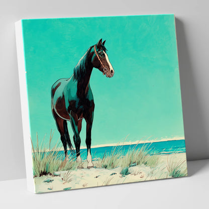 Teal Coastal Vigil horse landscape canvas wall art