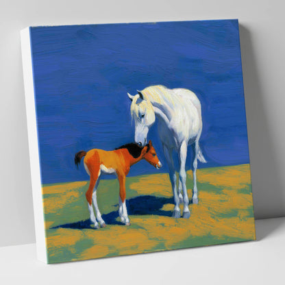 Sunlit Bond mare & foal canvas wall art