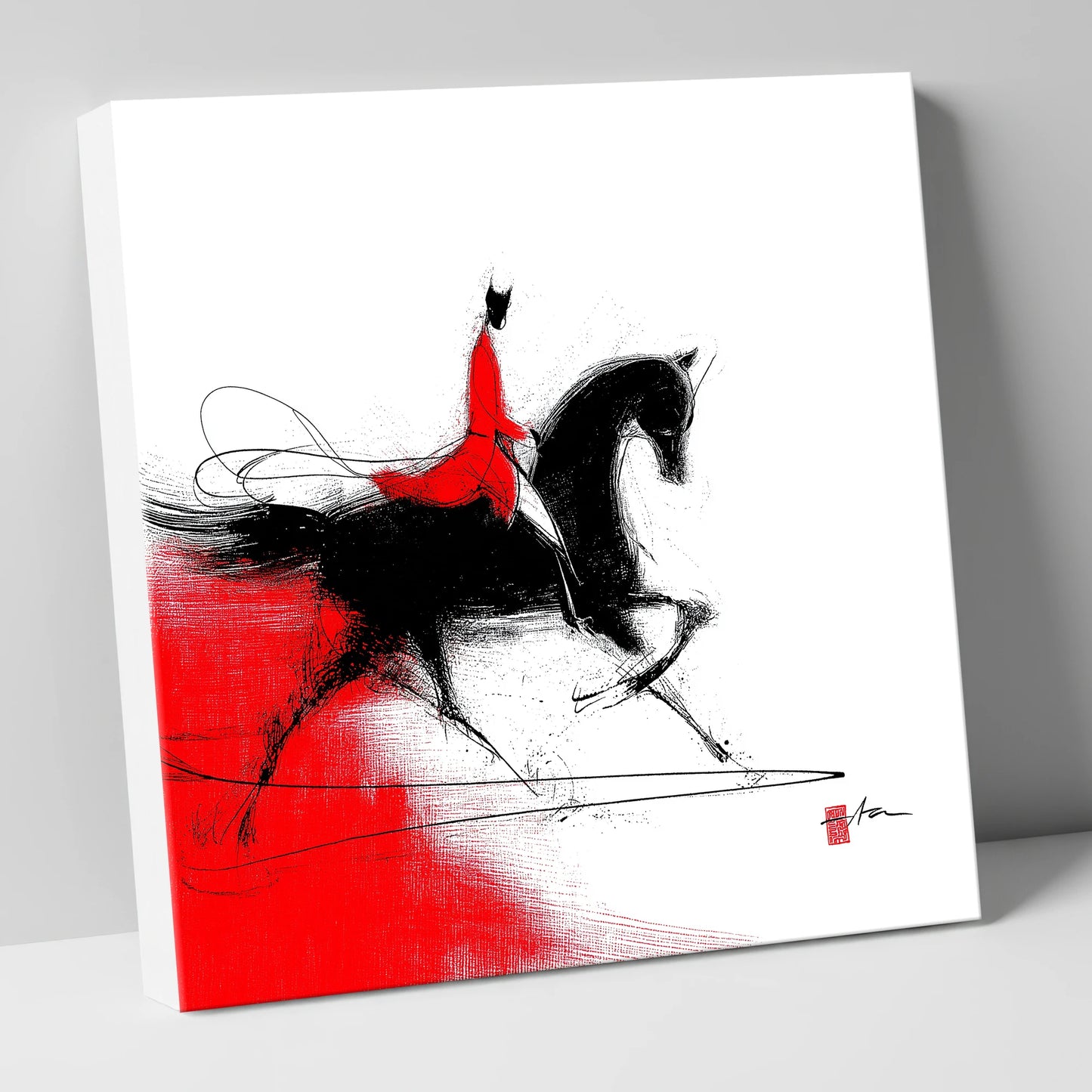 Silhouette in Crimson dressage horse canvas wall art