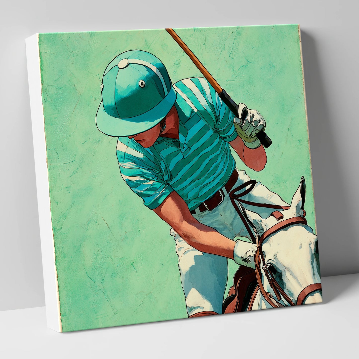 The Striker's Focus polo horse canvas wall art