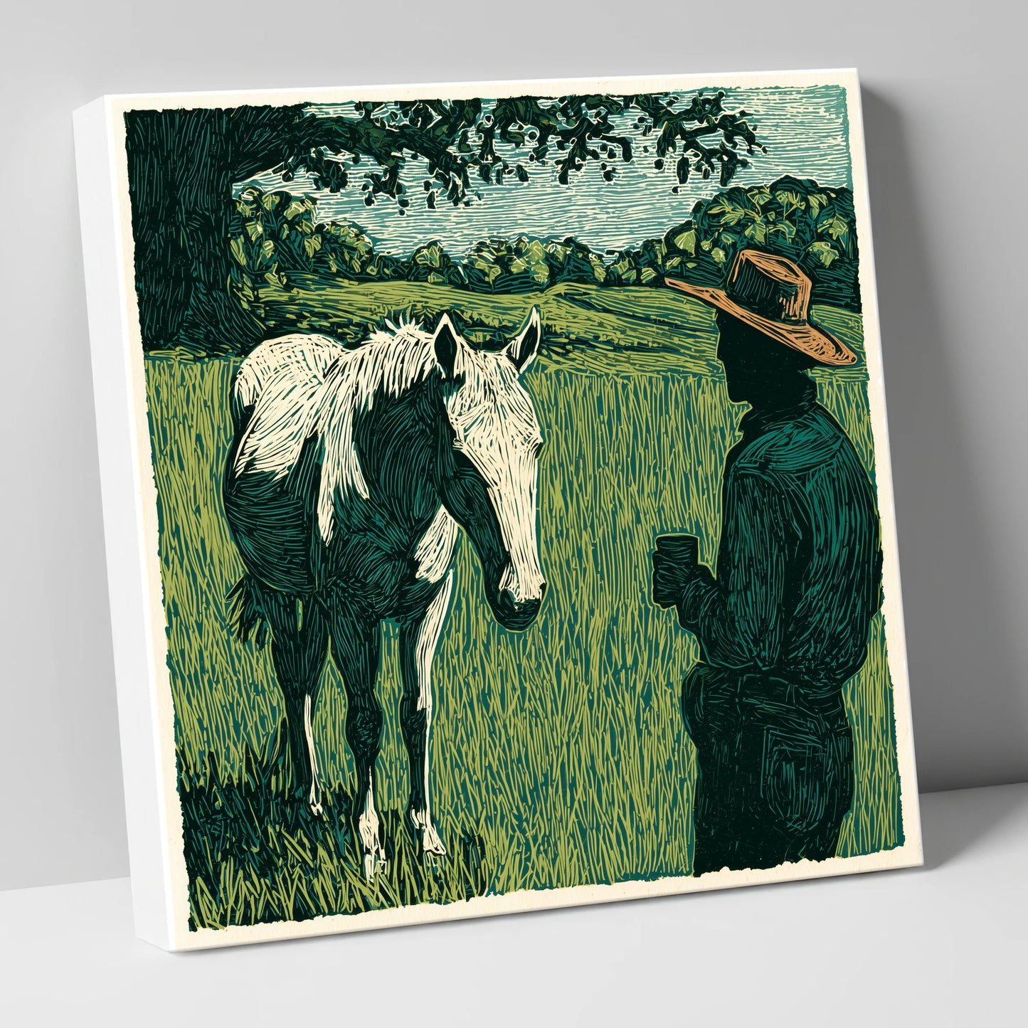 Morning Field Companion horse & rider canvas wall art
