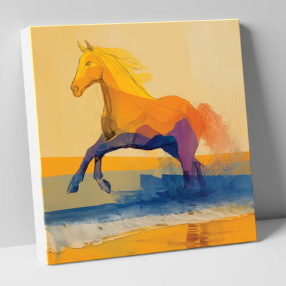 Vivid Coastal Bound beach horse canvas wall art