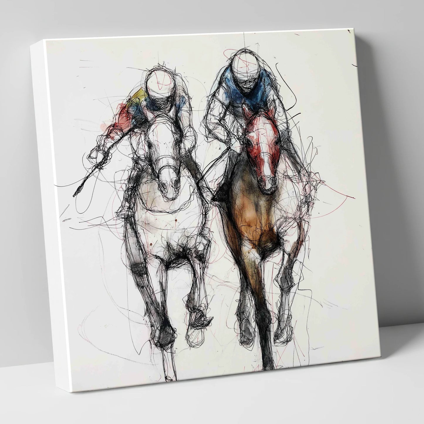 Neck and Neck racing horse canvas wall art