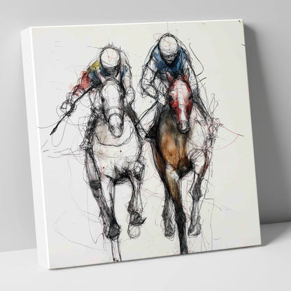 Neck and Neck racing horse canvas wall art