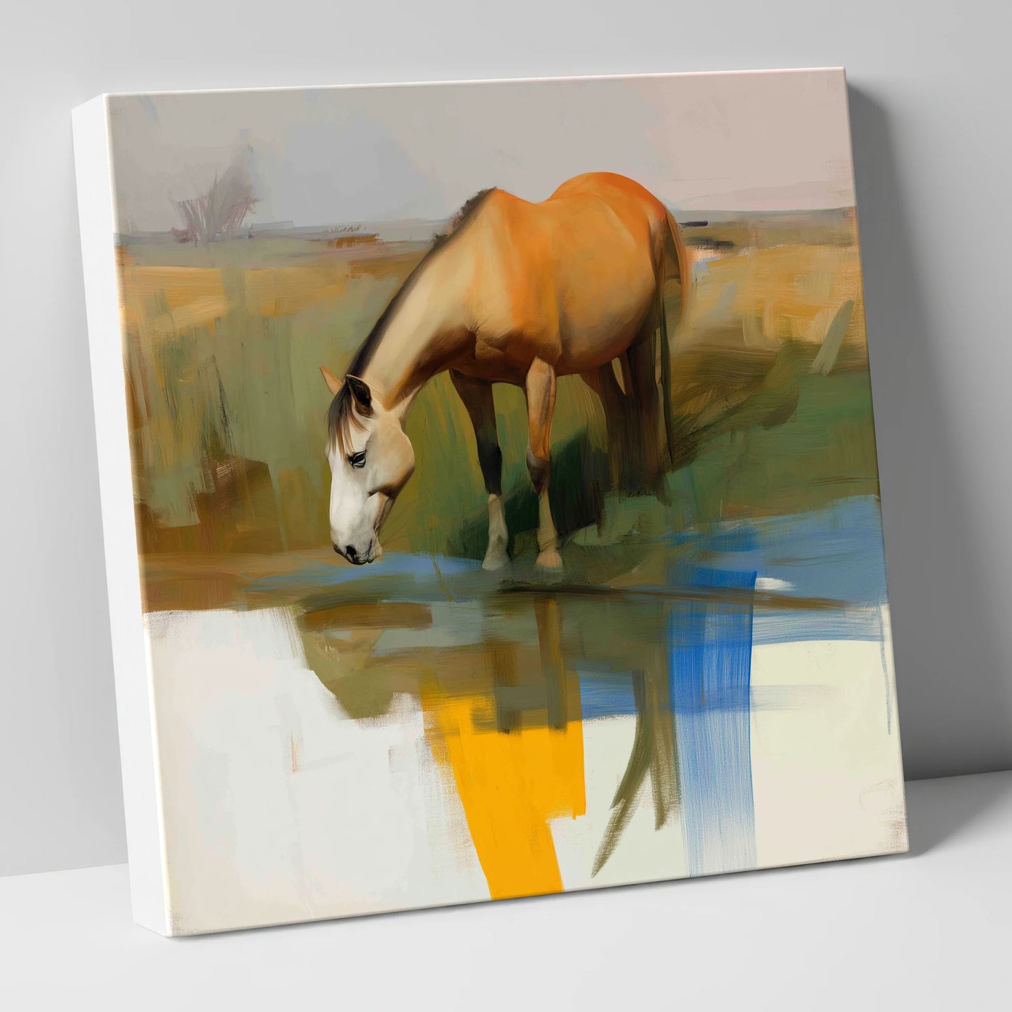 Vibrant Waterside Reflection horse landscape canvas wall art