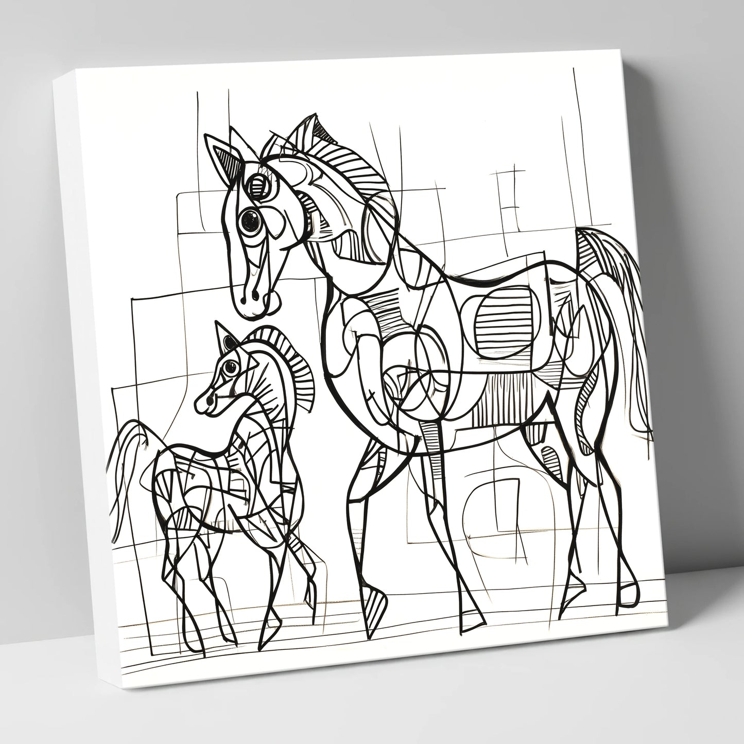 Linear Connection mare & foal canvas wall art