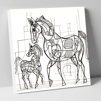Linear Connection mare & foal canvas wall art