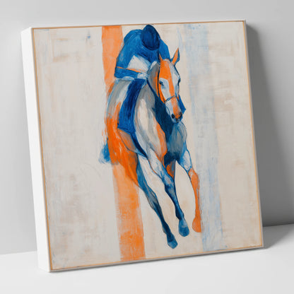 Velocity in Blue racing horse canvas wall art