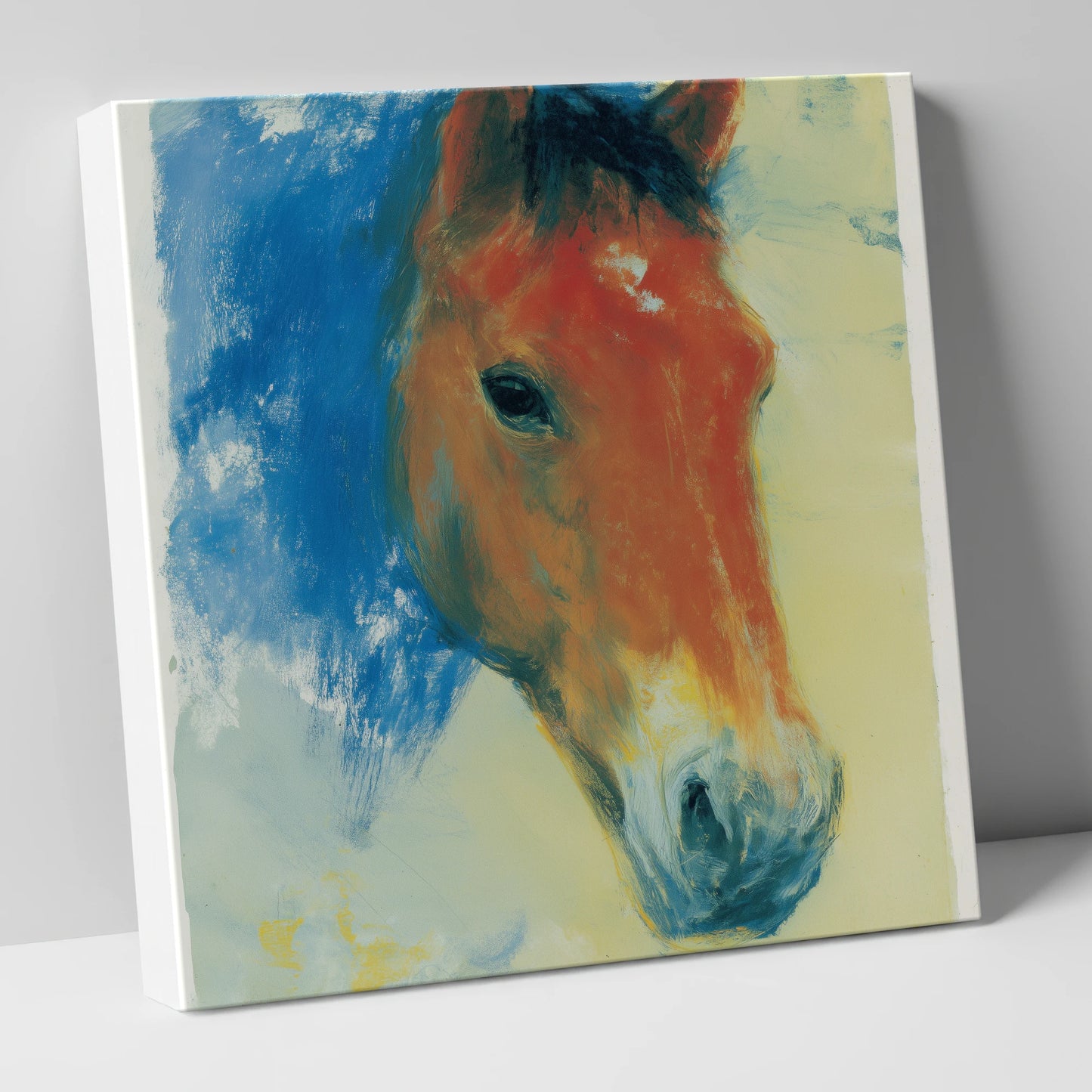 Expressive Cerulean Equine Study horse portrait canvas wall art
