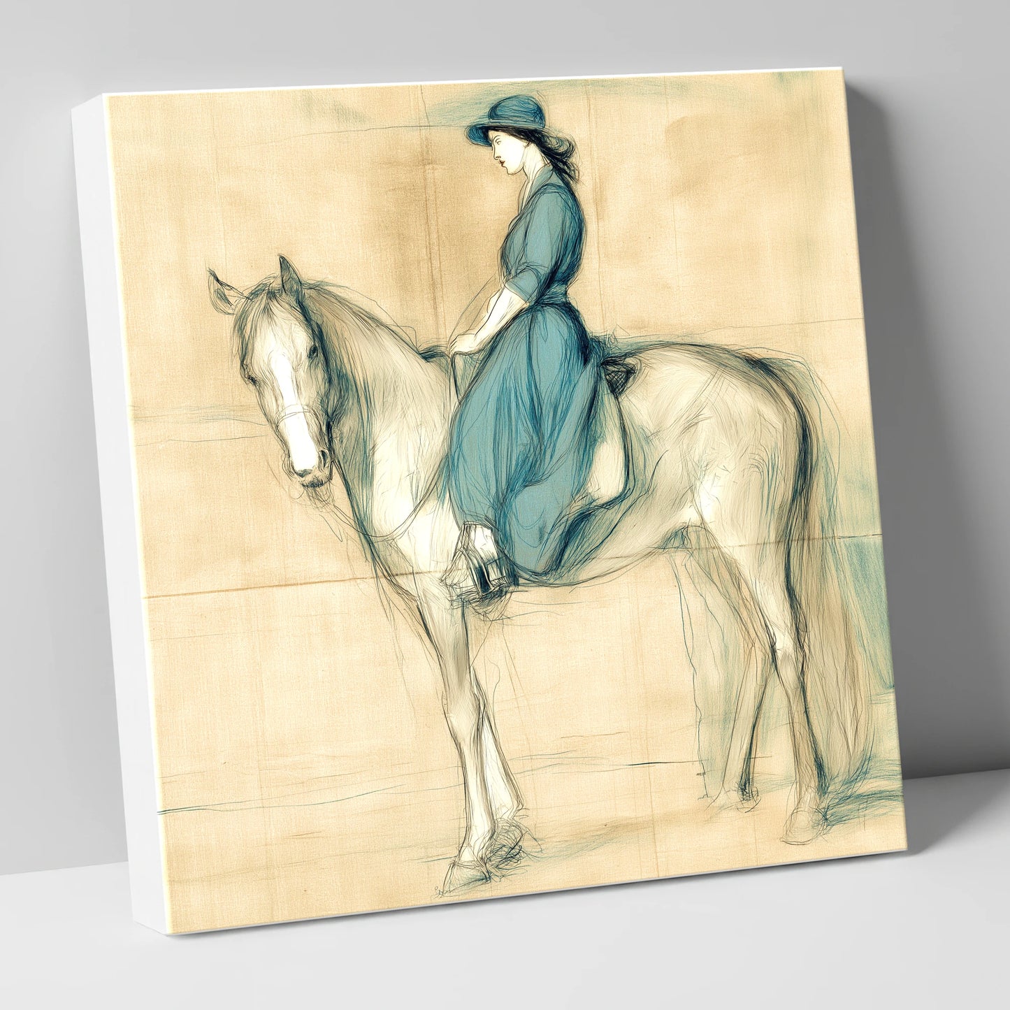 The Lady in Teal horse & rider canvas wall art