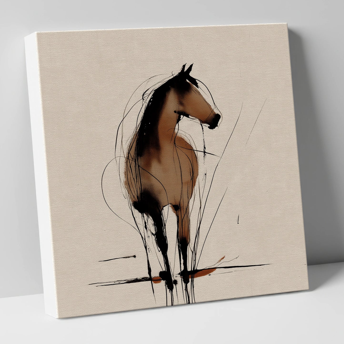 Gestural Sepia Equine horse portrait canvas wall art