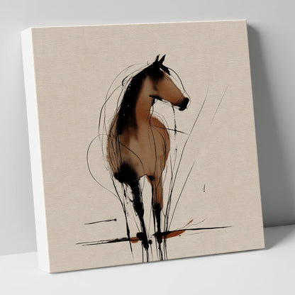 Gestural Sepia Equine horse portrait canvas wall art