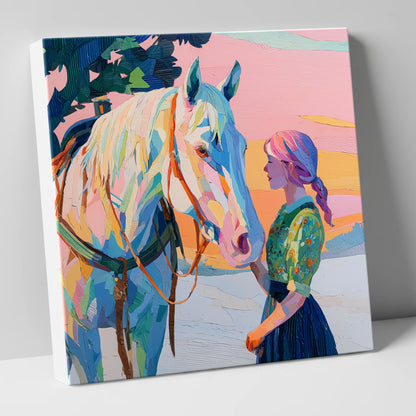 Vibrant Sunset Connection horse & rider canvas wall art